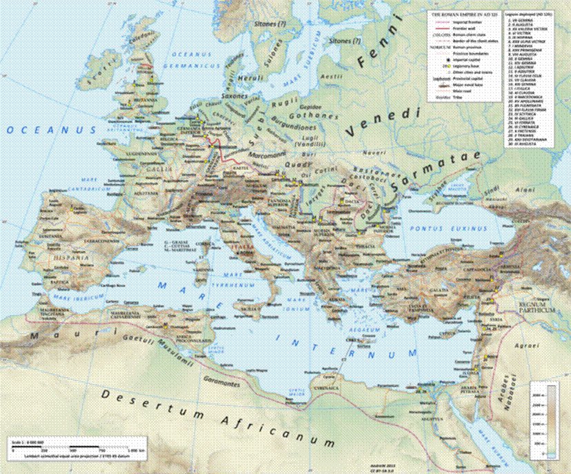 Europe, AD 117-138. The Alani at the time were concentrated north of the Caucasus Mountains (centre right).